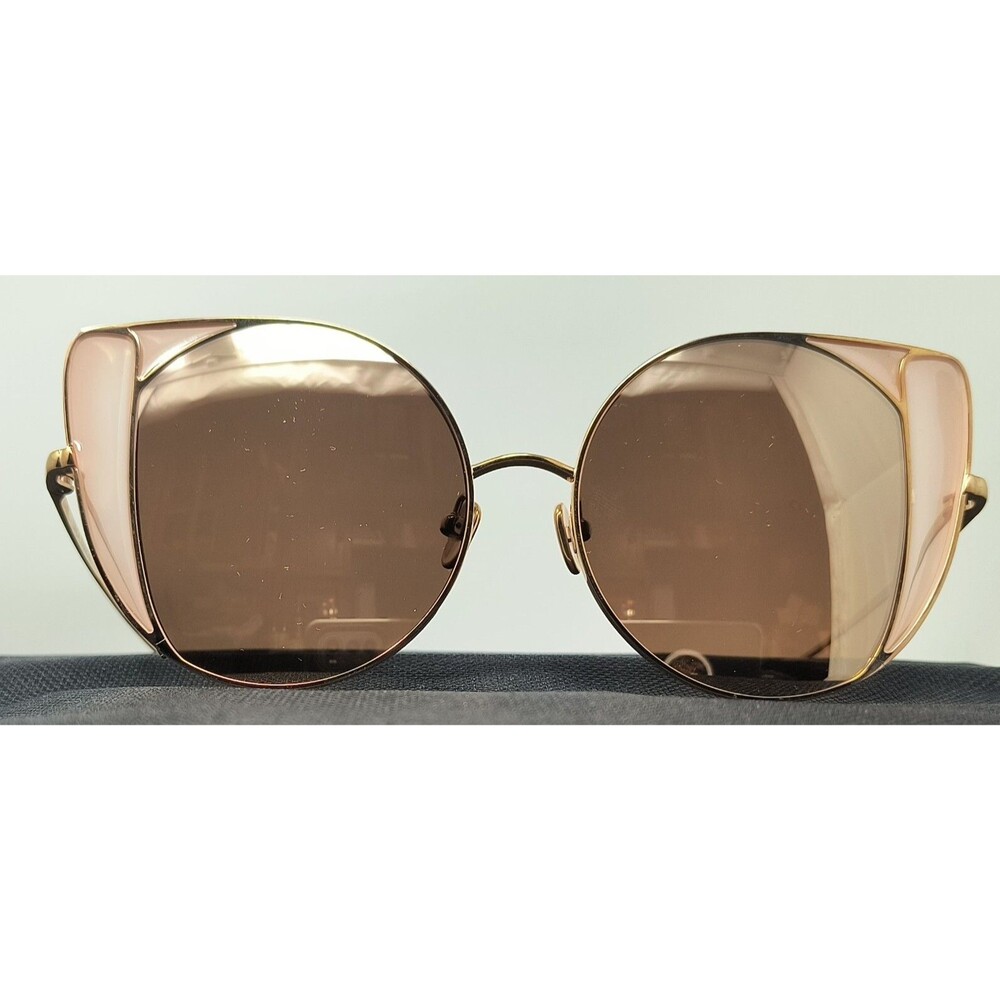 Linda‎ Farrow LFL854/6 Rose Gold Plated Cat Eye Titanium Frame Sunglasses NEW